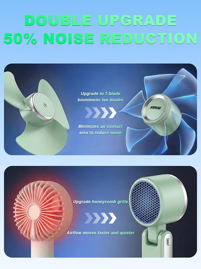 Portable Handheld Turbo Fan, 5 Gear Wind, Battery Operated, Up to 13 Working Hours Rechargeable Fan, 3 IN 1 Hand Fans with Air Turbo Tech Cooling Fan for for Travel, Beach, Outdoor - Green - Image 6