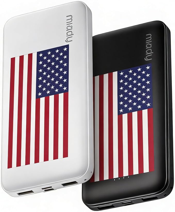 Miady 2-Pack Portable Charger, Slim 10000mAh Power Bank Travel Battery Pack | Dual USB丨3 Outputs 2 Inputs丨for Backpack Travel Camping丨Slim丨Compatible with iPhone Android etc丨Flight-Safe丨37Wh丨Flag Edtion by Miady