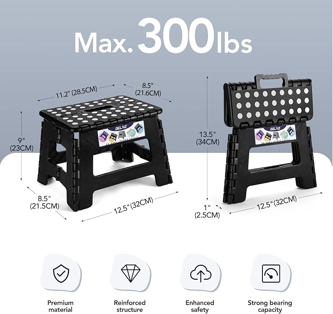 Delxo 9 Inch Kids Step Stool,300 Lbs Folding Step Stool for Toddler Black | Foldable Step Stool,Non-Slip Foot Stools with Handle, Lightweight Collapsible Stool for Kitchen,Bathroom,Bedroom,Garden - Image 2