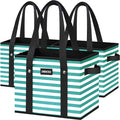 Reusable Grocery Bags 3 Pack - Heavy Duty Reusable Shopping Bags with Hard Bottom & Long Handles, Foldable Utility Tote Bag with Box Shape to Stand Up, 13x10.23x11in, Stripe Green by DSDCDJ