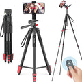 65" Phone Tripod Stand for iPhone Camera Wireless Remote & Holder | 574g Ultra-Lightweight 65" Height. Max Load 4.4lb. 360° Pan Head for Vlogging. Includes Bluetooth Remote & Tripod Carry Bag by Phonetripod