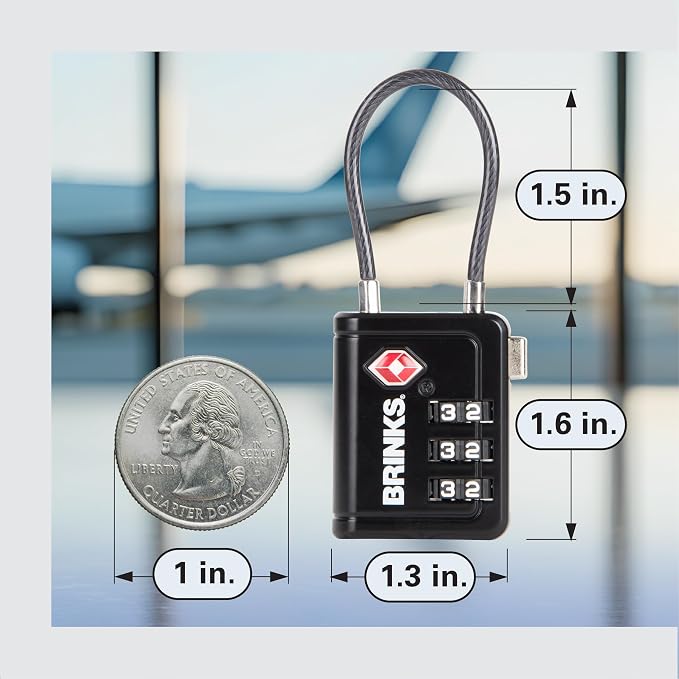 Brinks TSA Accepted Indicator Luggage Lock, Black - Resettable 3-Dial Combination, 1.5 inch Long Cable Shackle, New More Secure TSA008 Key, 4 Pack - Image 5
