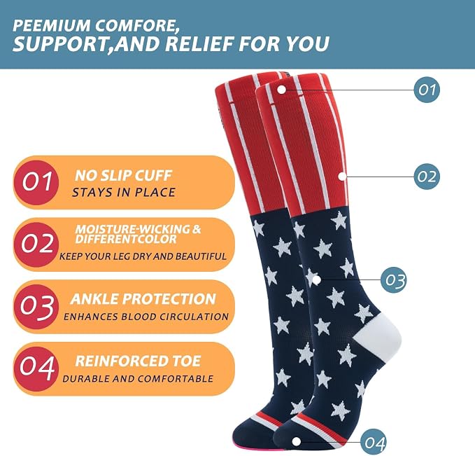 fenglaoda 6 Pairs Compression Socks for Women & Men Knee High Cute Circulation Socks for Nurse Pregnant Travel Athletic - Image 4