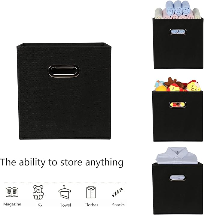 Fabric storage bins Cubes, Fabric Cube Organizer with Handle, Foldable Cube Bins for Cloth or Accessary Storage, 11x11x11, Set of 8, (Black) - Image 3