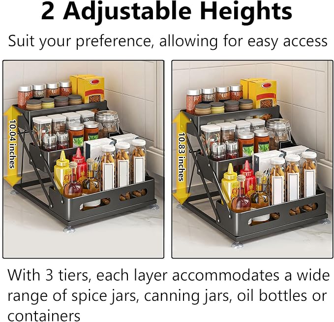 Ceetug 3 Tier Foldable Spice Rack, Black | Iron, For Countertop, Kitchen Seasoning Organizer, For Cabinet - Image 4