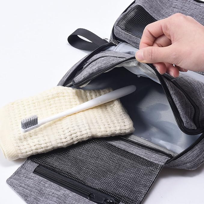 Travel toilet bag is used to store toiletries, Suitable for short-term travel use hanging toilet bag (Gray) - Image 6