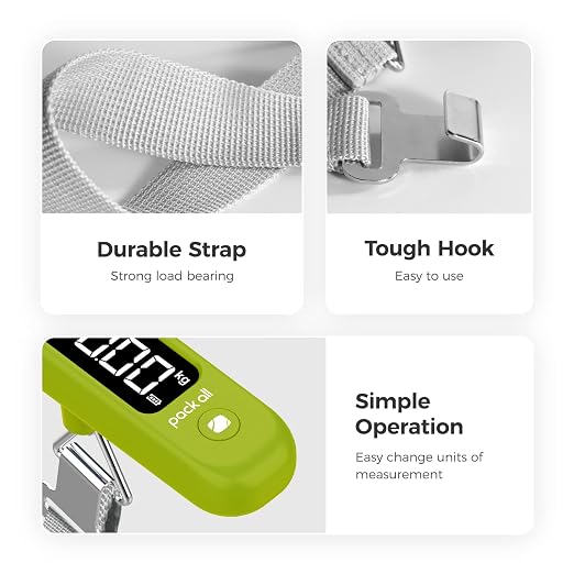 pack all Digital Luggage Scale for Travel, 110Lbs Capacity, 0.1Lb Precision | Handheld, Backlit LCD Display, Lb/Kg/Oz Conversion, Tare Function, Battery Included, Apple Green - Image 6