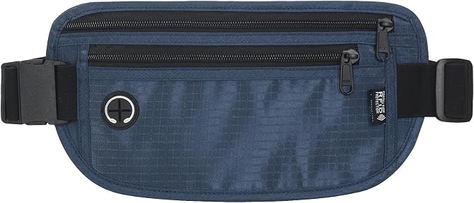 Slim RFID Blocking Money Belt for Travel - Anti-Theft Hidden Passport Holder Waist Wallet with Secure Pouch for Cash, Credit Cards & Phone Safe (Navy Blue) by Arouselove