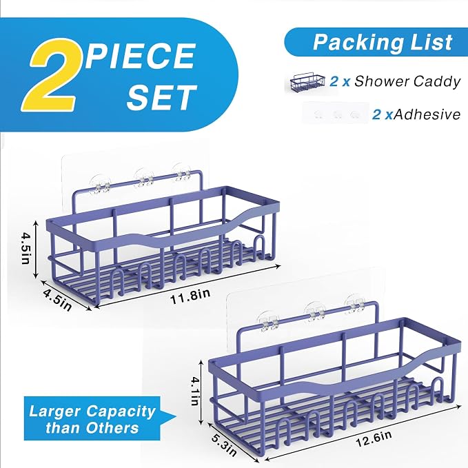 EUDELE 2 Pack Shower Caddy, Adhesive Organizer for Bathroom & Kitchen Storage, No Drilling, Rustproof Stainless Steel Shelf Organizer - Image 7