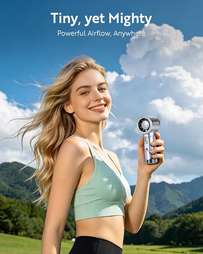 Handheld Portable Fan, 5000mAh Rechargeable Powerful Mini Fan | Up to 18 Hours Runtime, Smart LED Display, 0-100 Adjustable Speed, Pocket Turbo Personal Fan for Makeup, Travel, Outdoor - Image 5