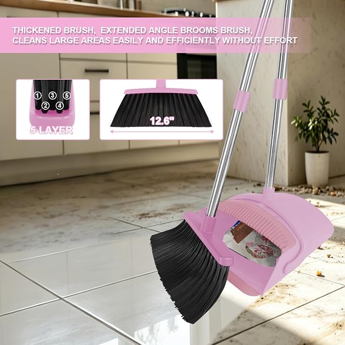 Pink Broom and Dustpan Combo Set, 51" Long Handle Broom with Mini Set | Mini Set for Tables, Kitchens & Tight Spaces, Built-in Comb Dustpan, Foldable Space-Saving Storage, Multi-Surface Use - Image 8