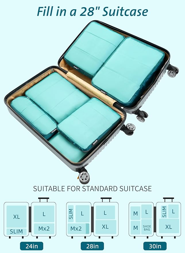 Bagail Ultralight Compression Cubes 7 Set - 3 Packing Cubes, 3 Organizers, and 1 Shoe Bag - Image 6