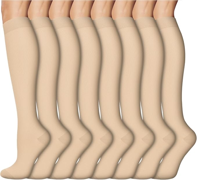 8 Pairs Compression Socks Women Men 15-20mmHg Knee High Support Circulation | Copper Nylon Graduated Stockings,Leg Fatigue, Nurses, Pregnancy, Running, Travel, Flight, Athletic, Medical by ACTINPUT
