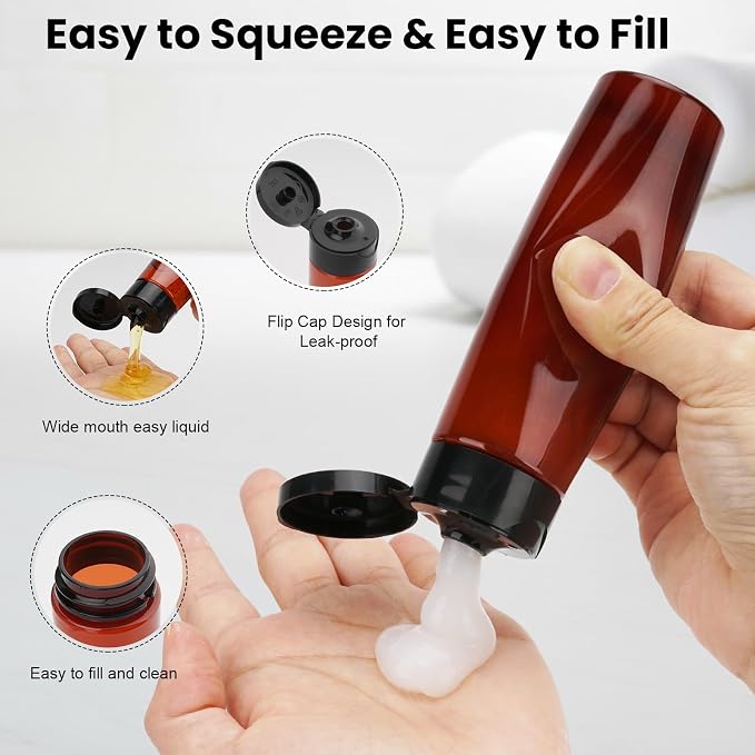 9 PCS 3.4oz Wide Mouth Brown Travel Bottles for Toiletries | TSA Approved, Leak Proof, 0.35oz Small Cream Jars, 2oz Spray Bottle, for Shampoo Conditioner, with lable, and a Toiletry Bag - Image 3