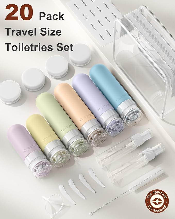 20 Pack Travel Bottles for Toiletries, Original Patented, TSA Approved Travel Size Containers, Leak Proof Silicone Shampoo and Conditioner Bottles Women & Men, Airplane Cruise Essentials, Light - Image 2