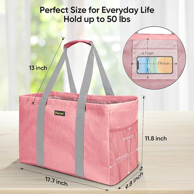 BALEINE Soft 9 Gallon Extra Large Utility Tote, Foldable Reusable Storage Bag (Peach Pink) - Image 4