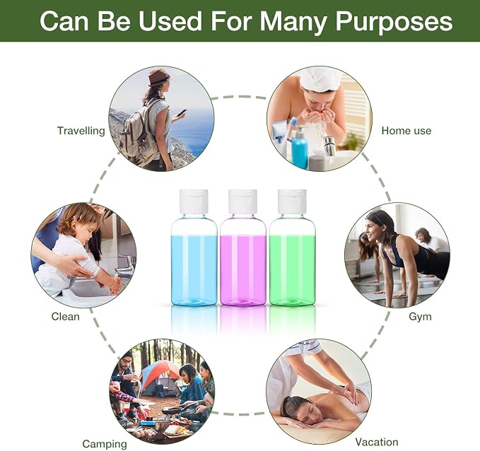 MMonDod 25 Pack 1.7oz/50ml Plastic Empty Bottles, Clear Travel Size Bottles | Travel containers with flip cap, squeezable refillable toiletry bottles for liquid use - Image 6
