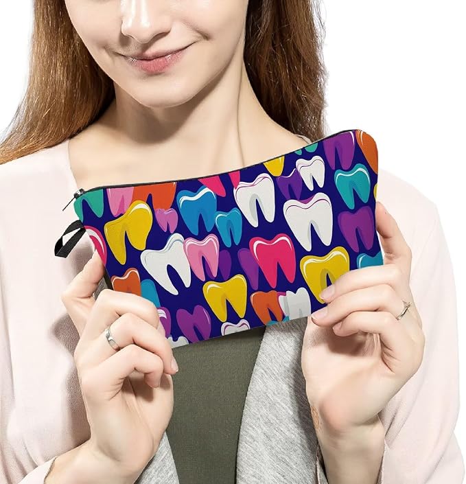 Livel lhood Cartoon Teeth Cute Small Makeup Bag -2 | Printed Padded Cosmetic Organizer Zipper Pouch, Cartoon Teeth Gift for Women Friends - Image 3