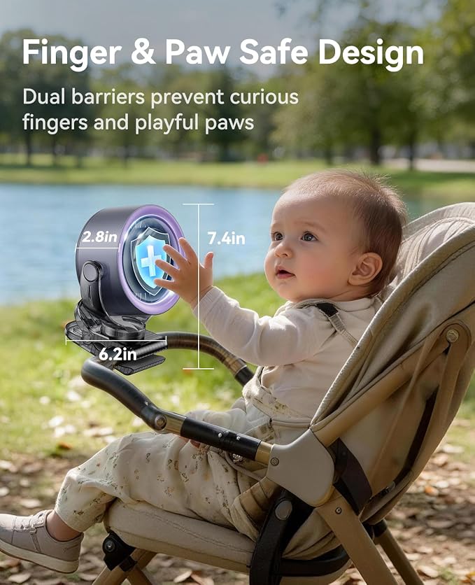 KIMMOO 4000mAh Rechargeable Portable Clip on Fan-100-Speed Touch Control, LED Display, 360° Rotate Quiet Turbo Desk Fan, Small Battery Operated USB Fan for Stroller Bed Travel Camping Golf Gym (Grey) - Image 8