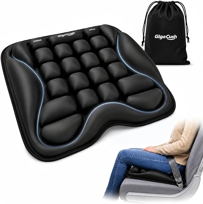Airplane Seat Cushion for Long Flights, Inflatable Travel Seat Cushion with Built-in Pump, Adjustable Air Cell Support, Lightweight Portable Seat Pad for Stadiums and Concerts, Black by CheerlongerFeelbetter