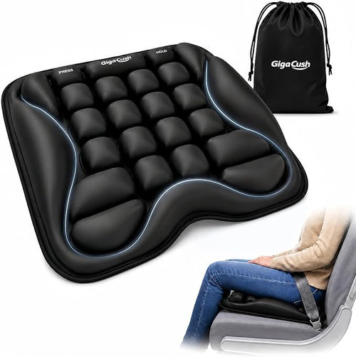 Airplane Seat Cushion for Long Flights, Inflatable Travel Seat Cushion with Built-in Pump, Adjustable Air Cell Support, Lightweight Portable Seat Pad for Stadiums and Concerts, Black by CheerlongerFeelbetter
