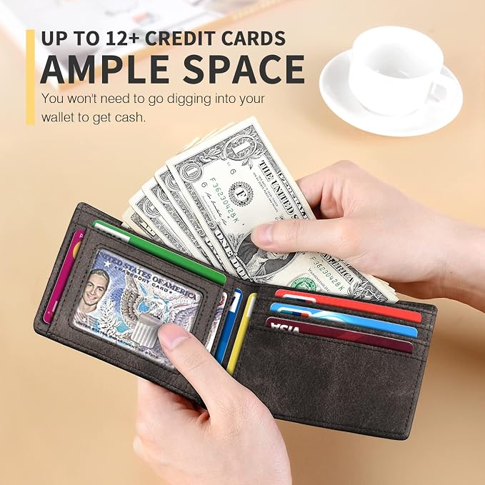 RUNBOX Wallet for Men, Slim Leather Bifold, RFID Blocking Card Holder | Minimalist Front Pocket Design, Credit Card Organizer, Holds 11 Cards, Large Capacity, Thin Profile, Birthday Gifts for Men - Image 2