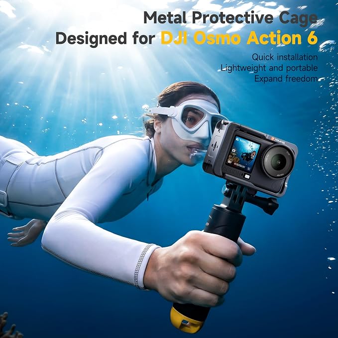7RYMS 7RIG SC1 Camera Case for DJI Osmo Action 6(Lens Cap+Wrist Strap) | Full Metal Protective Cage with Cold Shoe, 1/4" Screw, DJI Osmo Action 6 Accessories for Cycling, Climbing, Skiing - Image 2