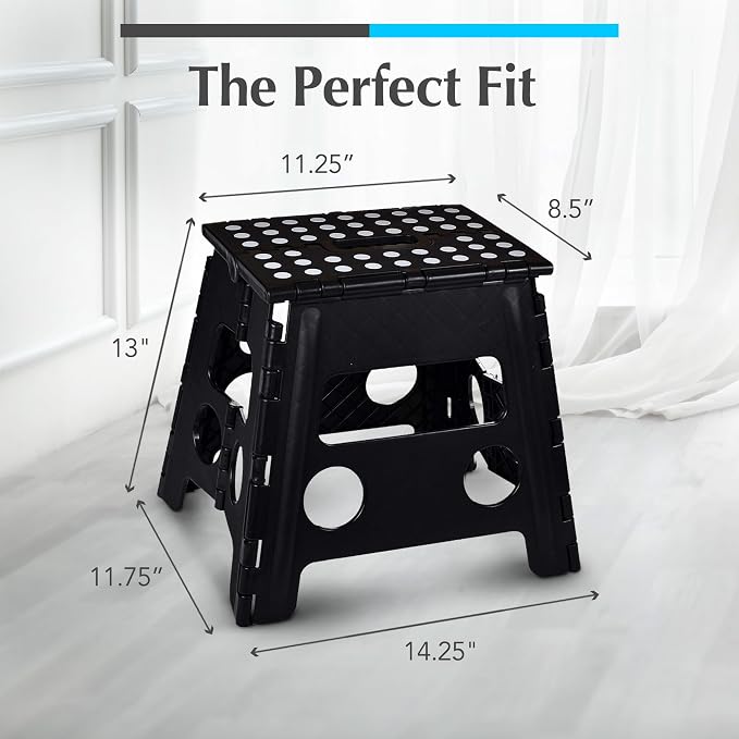 Handy Laundry Folding Step Stool 13 Inch, Black, Non-Slip Holds 300 lbs | 13 Inch, Black, Foldable Collapsible Step Stool, Non-Slip, Holds 300 lbs, Kitchen Bathroom Bedroom, Adults - Image 5