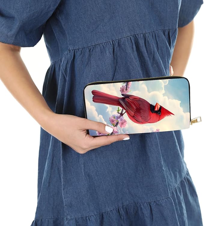 Women's RFID Blocking PU Leather Zip-Around Wallet, Large Capacity Clutch with Phone Holder, Travel Purse & Card Organizer with Removable Wristlet,Red Cardinal Bird - Image 6