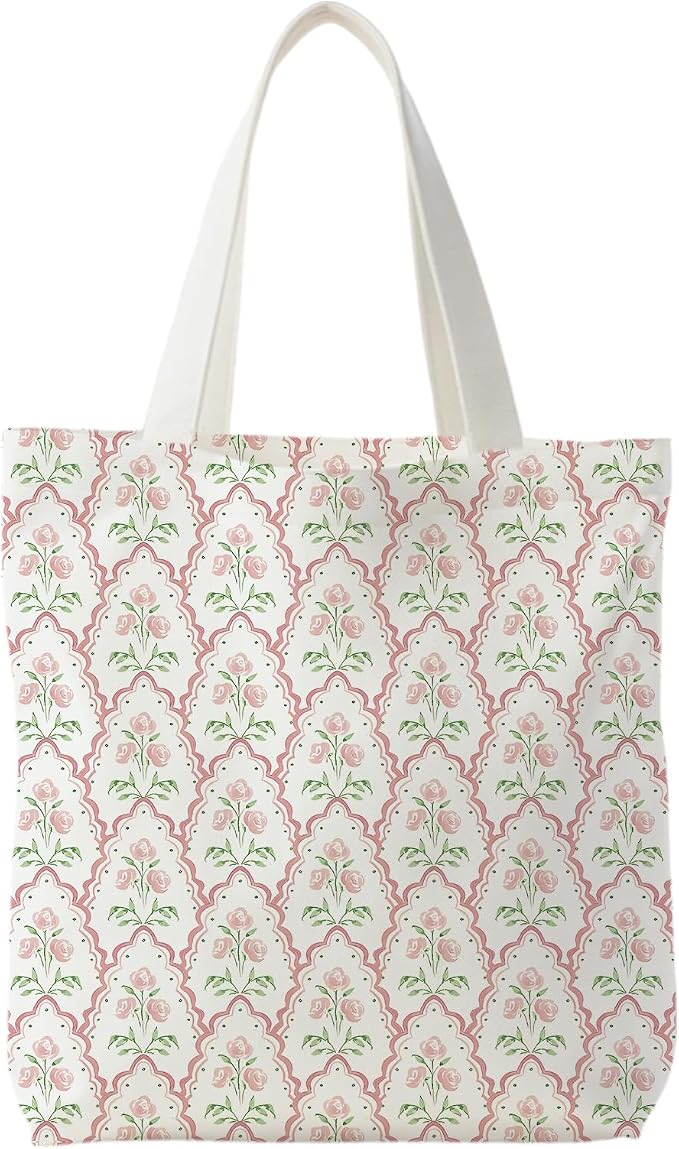 Grandmillennial Blue Floral Tote Bag for Women,Blue Floral Reusable Shopping Grocery Bags by Unknown