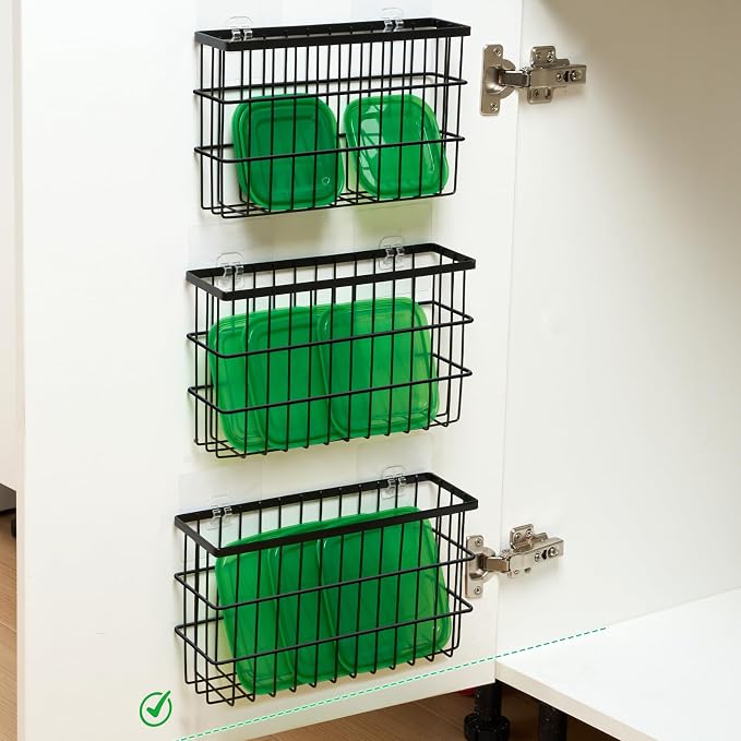 Sinnsally 3 Pack Cabinet Door Organizer,Self Adhesive Lid Organizers Inside Cabinet Storage Boxes,Hanging Storage Basket Organizer Wall Mounted Pantry Caddy Cup Holder for Kitchen,Fridge,Bathroom - Image 3
