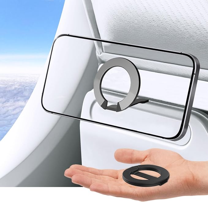 Mini Universal in Flight Airplane Phone Holder, Travel Essentials, Black | Super Compact, Airplane Travel Essentials, Compatible with MagSafe, Upgraded Version with Stronger Hinges by MCCHJoy