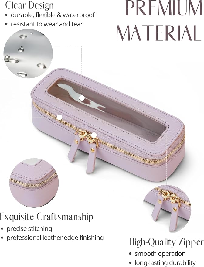 Clear Makeup Bag Travel Cosmetic Case Transparent Toiletry Bag with Zipper, Portable Make Up Organizer Traveling Compact Car Bag for Essentials, Purple, Slim - Image 3