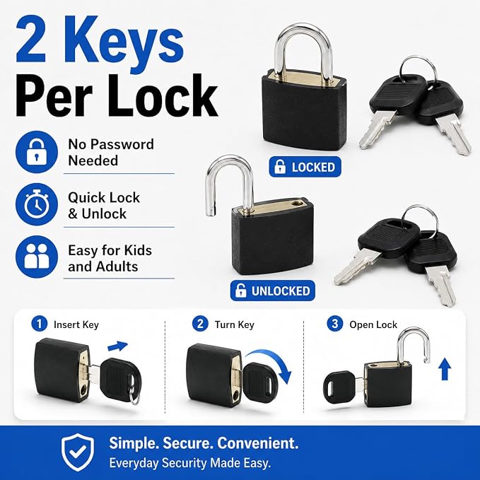 6PCS,Suitcase Locks,Small Padlock,Locker Lock with Key,Mini Locks with Keys,Perfect for Securing Backpacks, Boxes, School, and More - Image 5