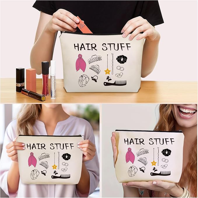 Mom Gifts Hair Stuff Makeup Bag: Hair Accessories Themed Cosmetic & Toiletry Organizer Pouch For Teen Girls & Women Hairstylist Sisters, Friends.Ideal Mom Gift For Travel, Birthdays. - Image 3