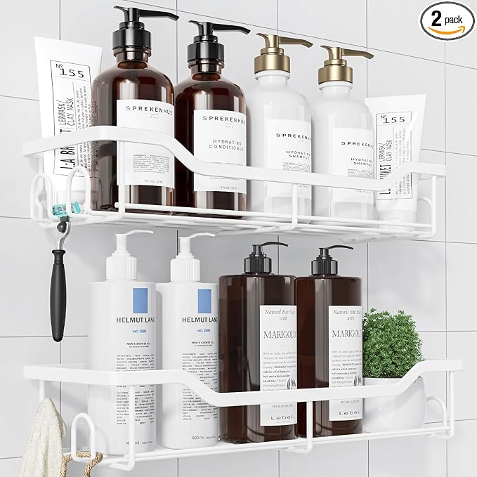 Kitsure Shower Caddy, Adhesive Shower Organizer, Large, White | Stainless Steel Shelf for Inside Shower, No Drill Bathroom Organizers and Storage, Home Decor Accessories by Kitsure