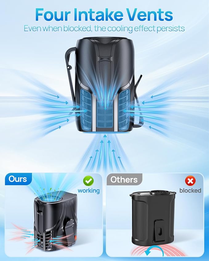 Portable Personal Waist Fan& Neck Fan, 14000RPM Brushless Motor, 40H Runtime Rechargeable, 6-Speed Quiet Operation, Clip-On Personal Body Cooling for Camping/Worksites/Outdoor - Image 5