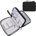 FYY Electronic Organizer, Travel Tech Pouch Bag, Extra Large, Black Quilted | Wrist Strap, Waterproof, Double Layers Electronics Travel Case for iPad, Cord, Laptop Charger, Daily and Business Trips Use by FYY