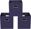 Navy Blue Fabric Storage Bins, Set of 3, 11x11x11, Foldable Cube Bins for Cloth or Accessory Storage by Yunkeeper