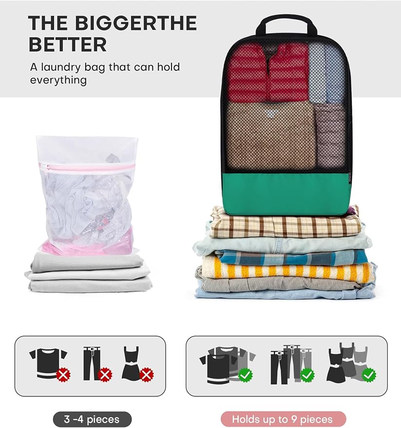 4 PCS Set Compression Packing Cubes for Travel, Lightweight Packaging Organizer Bags for Carry On Space Saving, Travel Essentials Cubes for Suitcase Backpack, Green - Image 4