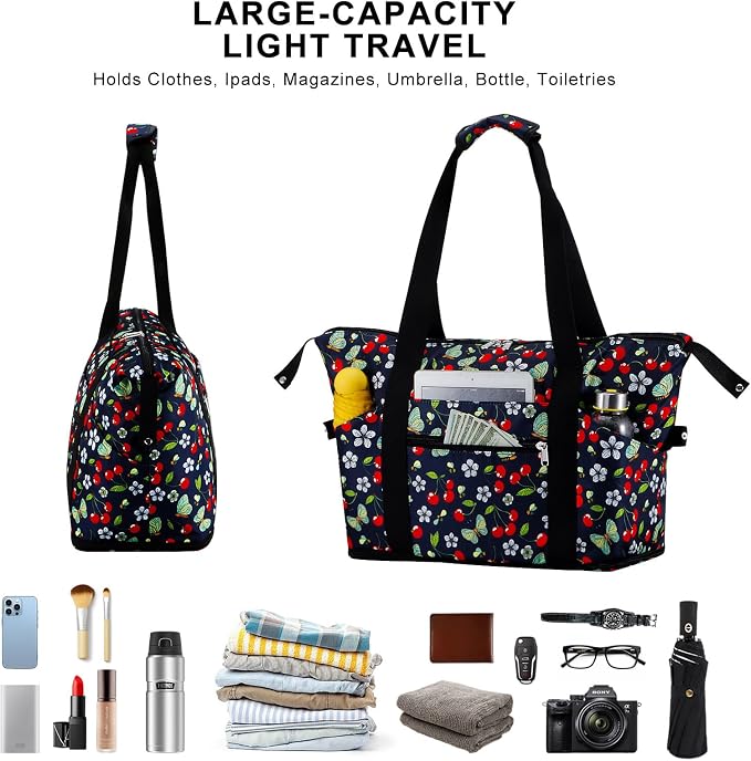 Expandable Duffel Bag for Women with Trolley Sleeve/Wet Pocket Weekender Travel Tote Large Carry On Overnight Luggage - Image 7