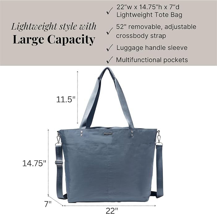 Baggallini Carryall Tote - Lightweight Nylon Zipper Top Weekender Travel Beach Bag w/Luggage Sleeve - Image 4