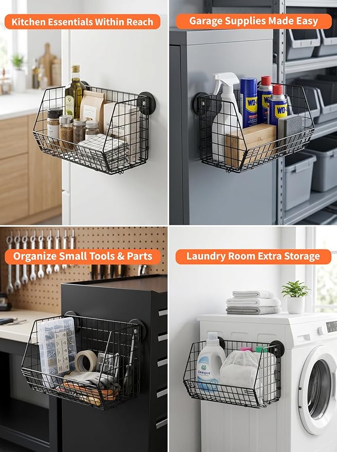 Delobon Magnetic Baskets,Pegboard Tool Organizer,Heavy Duty Magnetic Metal Basket for Garage, Laundry, Kitchen, Workshop, Cabinet - Image 3