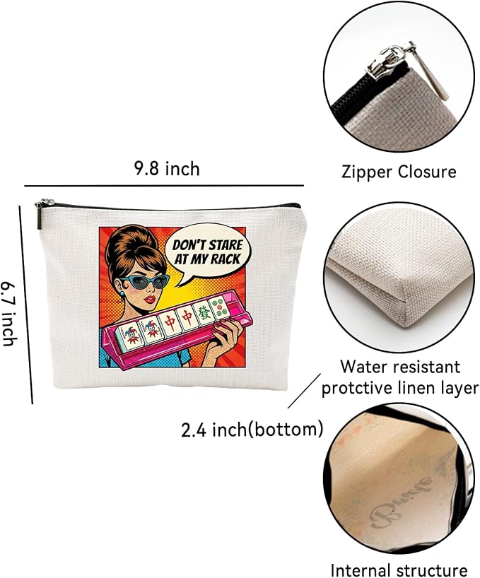 ZUYUROU Funny Mahjong Gifts for Women - Don't Stare At My Rack Makeup Bag - Retro Pop Art American Mahjong Accessories - Zipper Pouch for NMJL Card, Tiles, and Cosmetics - Unique Game Night Prize - Image 2