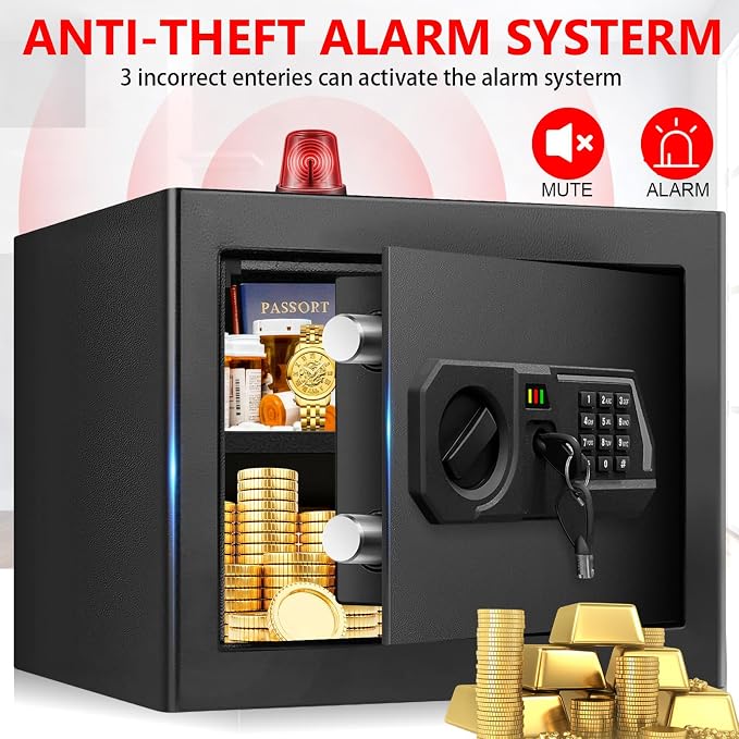 1.3 Cub Small Safes for Home Use Fire and Water Proof, Digital Security Fireproof Safe Box with Combination Lock, Smart Alarm System and Removable Shelf, Fire Safe for Home Documents Valuables - Image 7