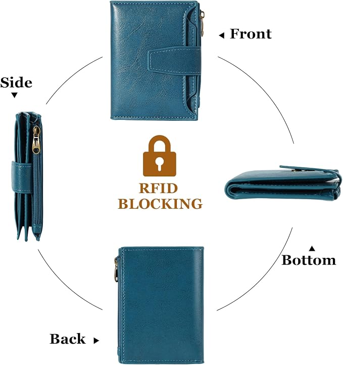 Small Wallet Women RFID Blocking Soft Leather Bifold Compact Card Holder Wallet for Women with Zipper Coin Pocket 4 ID Window - Image 4