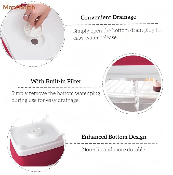 Collapsible Wash Basin 9L, Foldable Dish Tub with Drain Plug, Portable Collapsible Dish Basin, Camping Sink for Washing Dishes, Laundry & Kitchen Use (Viva Magenta) - Image 6