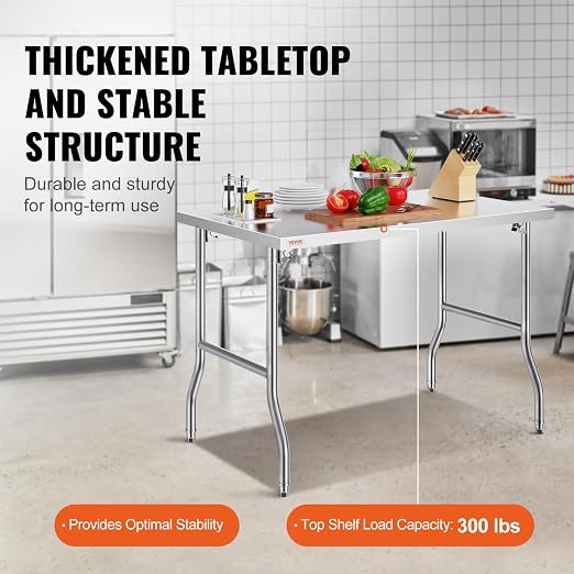 VEVOR Stainless Steel Foldable Work Table, 48 * 30 Inch Heavy Duty Food Outdoor Stainless Steel Worktable for Commercial Kitchen Restaurant - Image 5