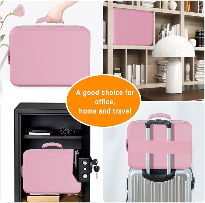 DocSafe 5200°F Fireproof Document Organizer Box with Lock, Pink (Soft) | Heat Insulated 8 Layers File Protection Bag,Water-Resistant Zipper,Portable Home Office Travel Safe Storage for Files,Laptop - Image 8
