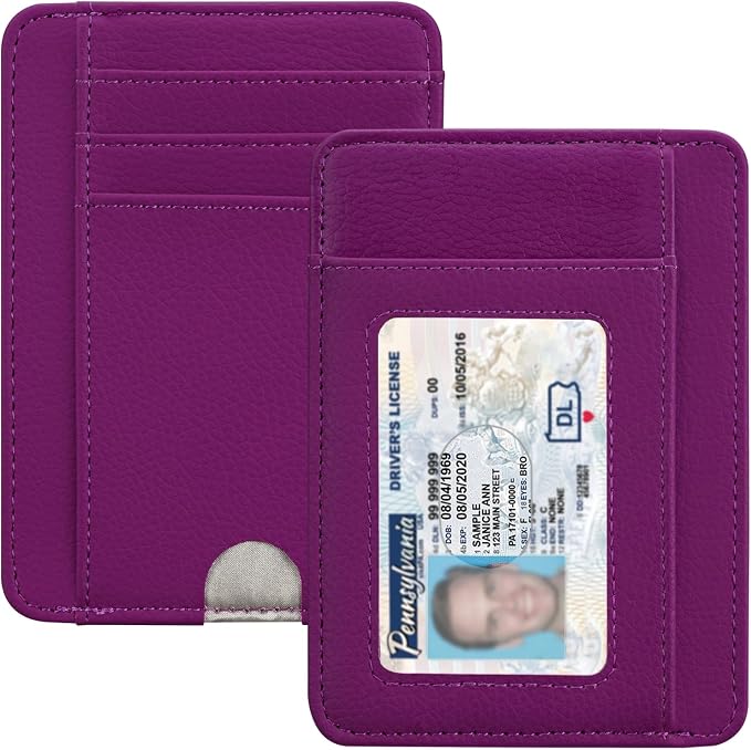 HOTCOOL Slim Wallet for Men, Minimalist Front Pocket Simple Leather Credit Card Holder RFID Blocking for Men & Women, Thin Organizer Gifts, Litchi - Grape Purple by HOTCOOL